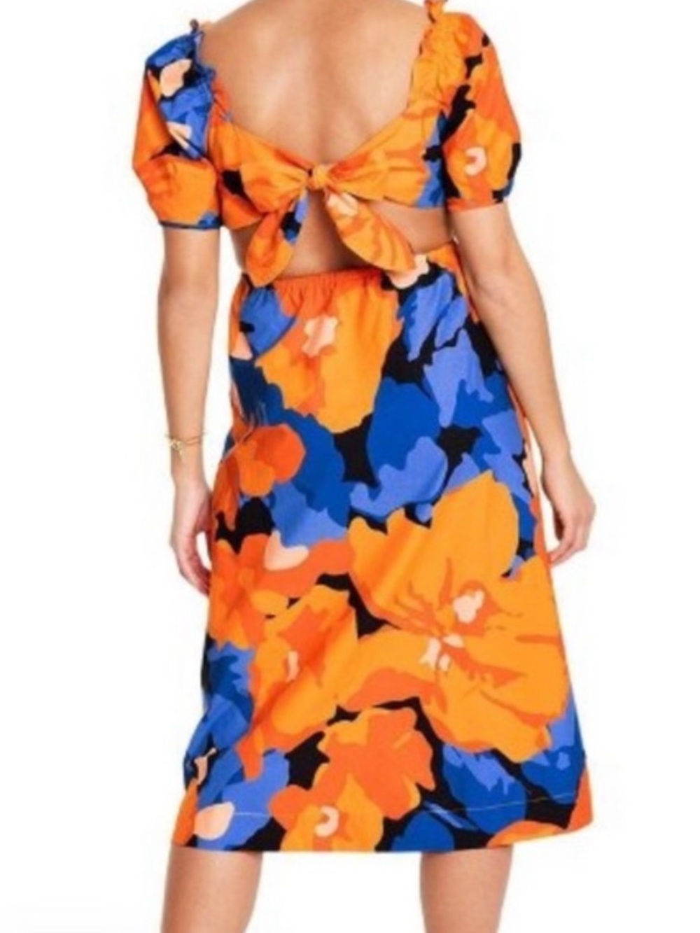 Tabitha Brown x Target Puff Sleeves Floral Midi Tie Back Dress Size 2